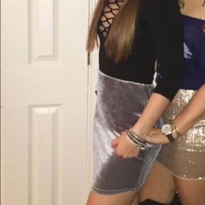Velvet curve hem mini skirt grey/silver